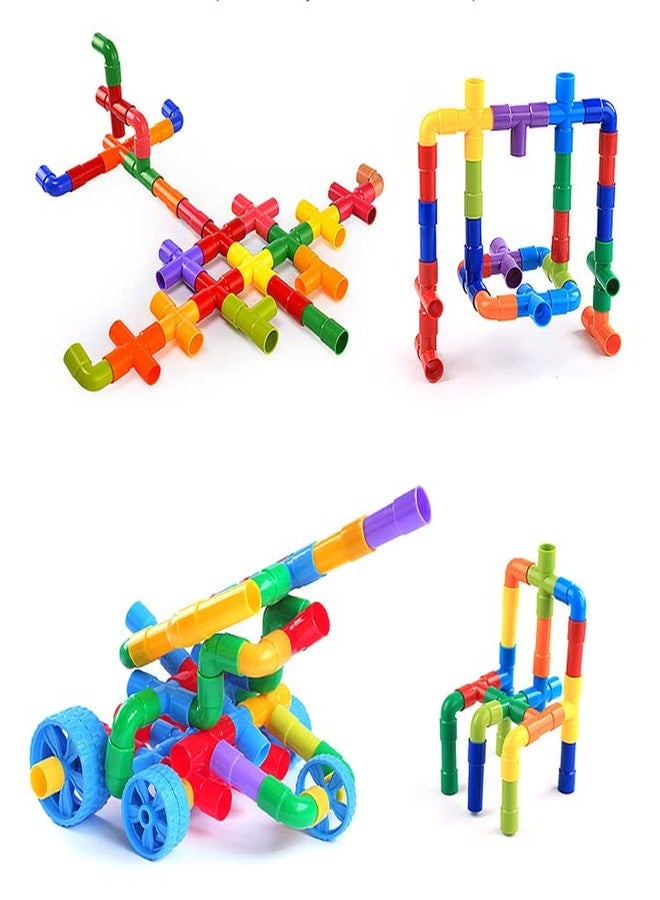 PULSBERY مكعبات بناء أنابيب غير قابلة للكسر من بولسبري، أنابيب ملونة، لعبة تعليمية بعجلات للأطفال، متعددة الألوان - Image 2