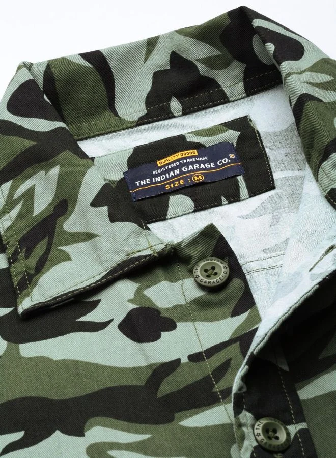 The Indian Garage Co Men Regular Fit Camouflage Full Sleeves Convertible Collar Street Wear Over Shirt