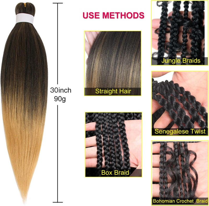 Leeven 30 Inch 8 Packs Ombre Pre Stretched Braiding Hair Two Tone Yaki Texture Prestretched Crochet Braids Hair Professional Synthetic Hair Extension Itch Free Hot Water Setting (27/613#) - Image 4