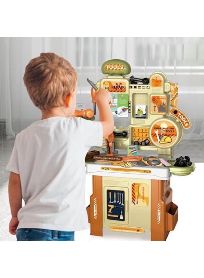 لعبة العيد للمهندس الصغير، طقم أدوات لعب واقعية، طاولة عمل للأطفال مع 53 قطعة ملحقات، مجموعة أدوات لعب تعليمية تناسب الأولاد والبنات من عمر 3 سنوات فما فوق - Image 1