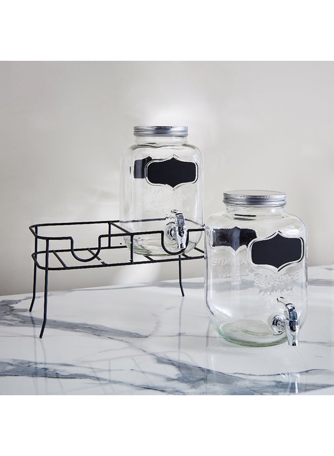 Home Box Crysta 3-Piece Twin Glass Beverage Dispenser Set with Stand 4 L - Image 5