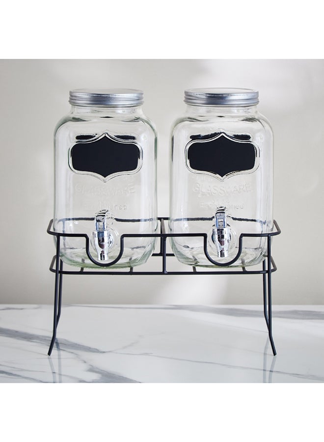 Home Box Crysta 3-Piece Twin Glass Beverage Dispenser Set with Stand 4 L - Image 2