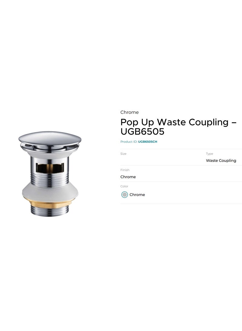 Utopia Kitchen UTOPIA Pop Up Waste Coupling, Chrome (UK-Origin) - Image 2