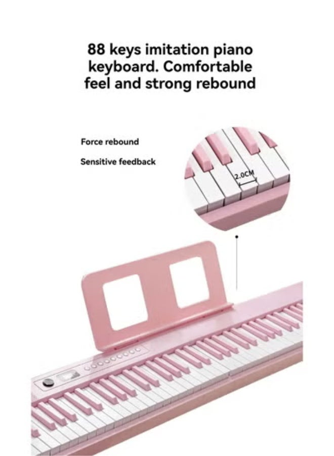 والالا بيانو ذكي MIDI قابل للطي بالحجم الكامل للمبتدئين والبالغين، بيانو إلكتروني محمول متعدد الوظائف قابل لإعادة الشحن مع دواسة استدامة للبيانو الإلكتروني 88 مفتاحًا وحقيبة بيانو، سماعات أذن كبيرة، دواسة استدامة، مشبك موسيقى، قماش بيانو، غطاء بيانو 88، ورقة موسيقية 88، كابل OTG، كابل صوت، وردي 3.8 كجم - Image 5
