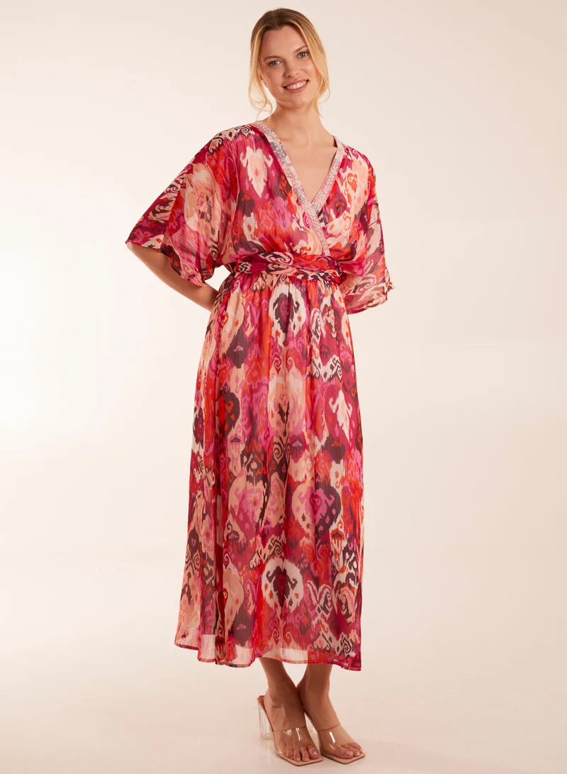 Blue Vanilla Embellished Neck V Front V Back Midi