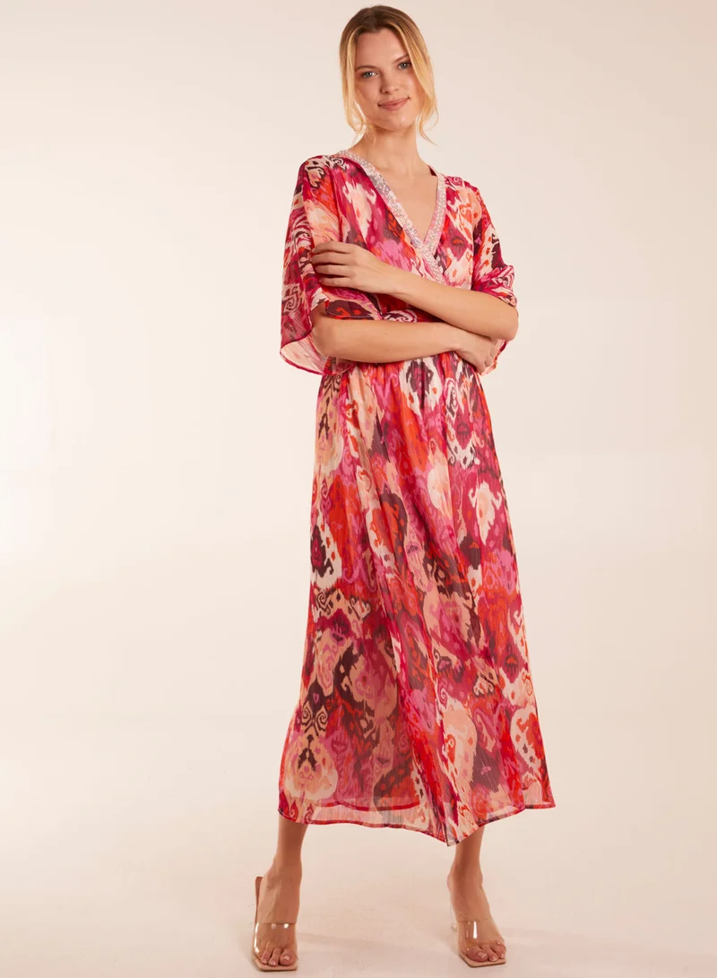 Blue Vanilla Embellished Neck V Front V Back Midi