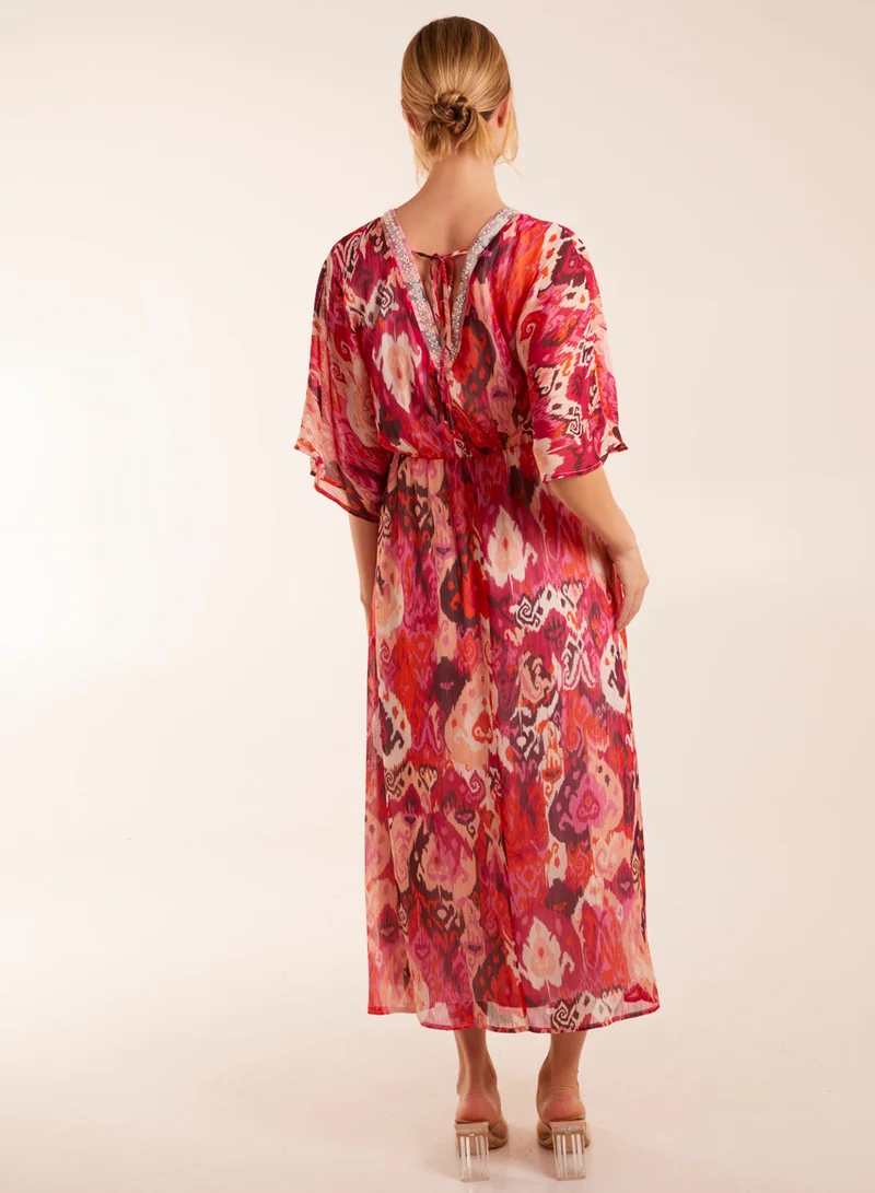 Blue Vanilla Embellished Neck V Front V Back Midi