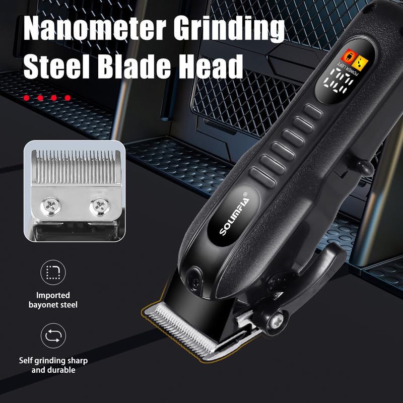 Solimpia HT-671 سلسلة صالون ماكينة حلاقة احترافية بشاشة رقمية ماكينة حلاقة شعر كهربائية مجموعة أدوات تشذيب الشعر اللاسلكية، بطارية ليثيوم أيون 1200mAh مدة تشغيل 180 دقيقة، أسود B - Image 4