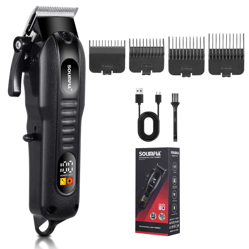Solimpia HT-671 سلسلة صالون ماكينة حلاقة احترافية بشاشة رقمية ماكينة حلاقة شعر كهربائية مجموعة أدوات تشذيب الشعر اللاسلكية، بطارية ليثيوم أيون 1200mAh مدة تشغيل 180 دقيقة، أسود B - Image 1