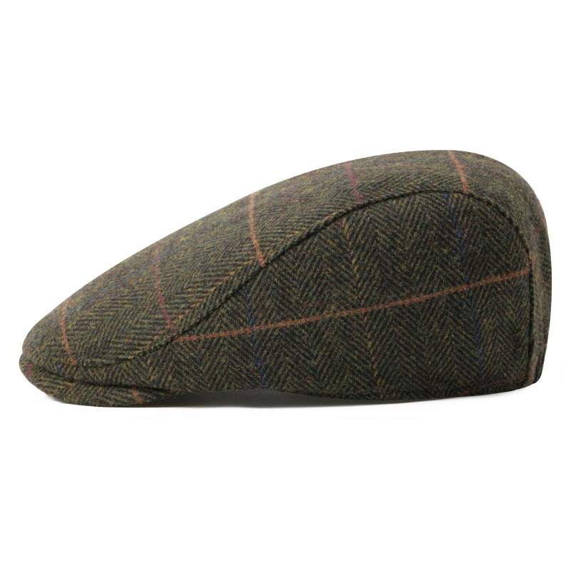 FEINION Men Wool Blend Flat Cap Tweed Newsboy Ivy Hat (Plaid Green) - Image 2