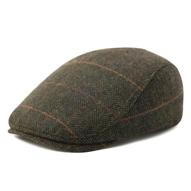 FEINION Men Wool Blend Flat Cap Tweed Newsboy Ivy Hat (Plaid Green) - Image 1