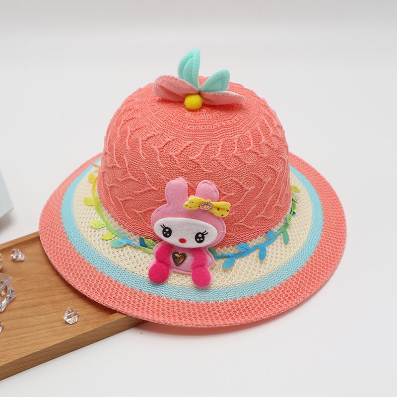 Kids Princess Sun Hat Summer Protective Outdoor Cap Rabbit ears orange