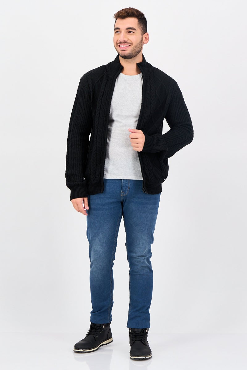 Threadbare Men Mock Neck Textured Long Sleeve Sweater, Black - Image 4