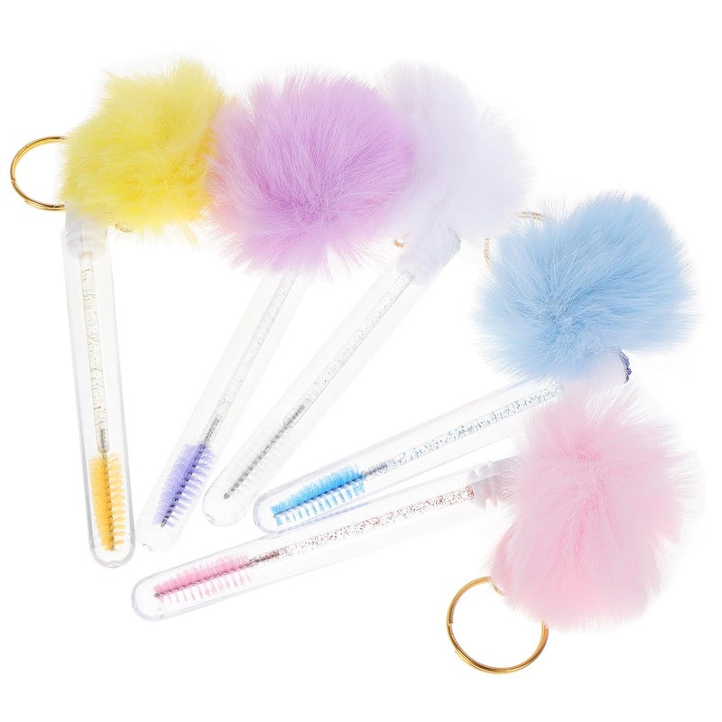5pcs Eyelash Brush and Brow Comb Set with Plush Ball Keychain, Spiral Lash Wands for Lash Cleaning and Makeup Application, Portable Eye Makeup Accessory - Image 1