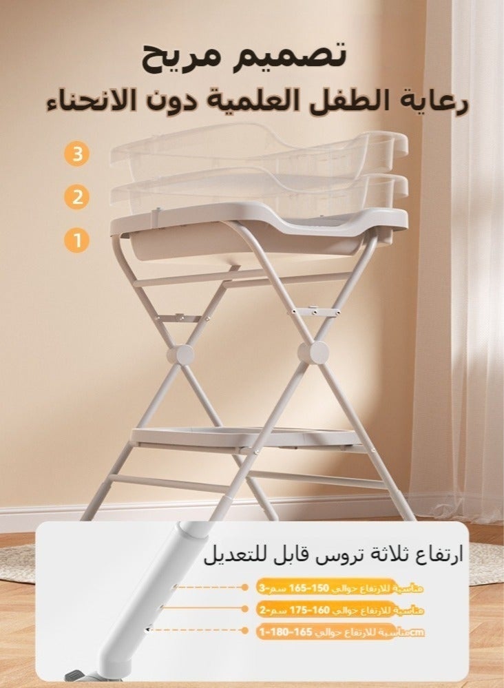 والالا طاولة تغيير حفاضات للأطفال مقاومة للماء مع عجلات، طاولات تغيير حفاضات قابلة للطي بارتفاع قابل للتعديل مع وسادة تغيير ورف تخزين ومحطة حفاضات للأطفال حديثي الولادة والرضع - Image 3