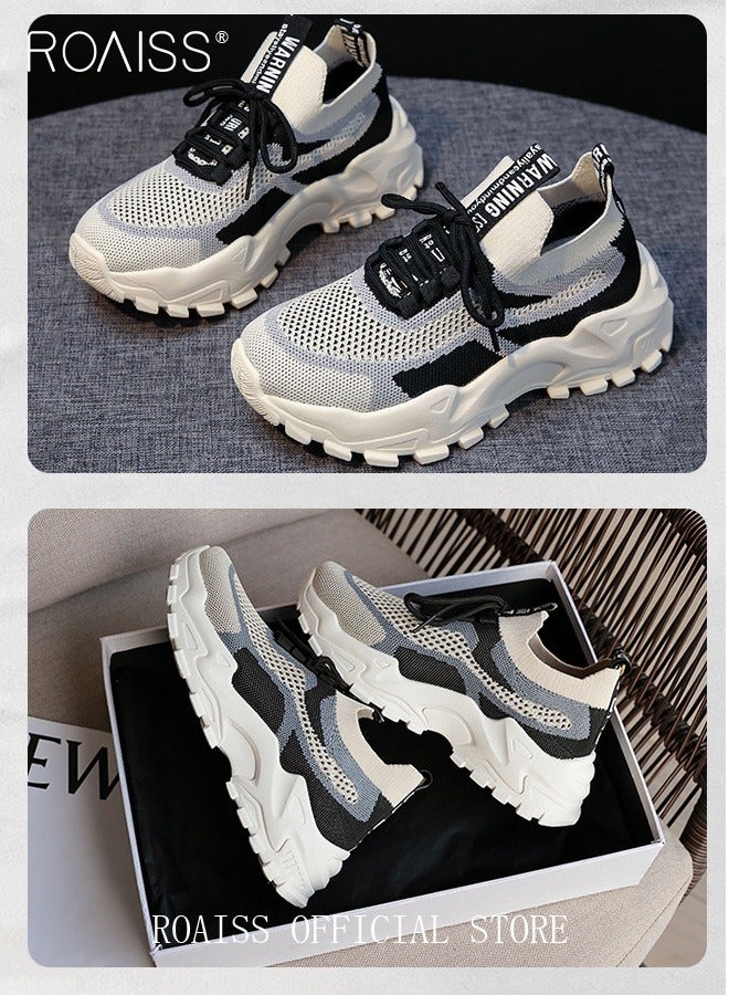 roaiss Women's Low-Top Sneakers Comfortable Non-slip Wear-Resistant Round Toe Lace-Up Casual Running Shoes Lightweight Breathable Flyknit Everyday Wear Casual Shoes - Image 4