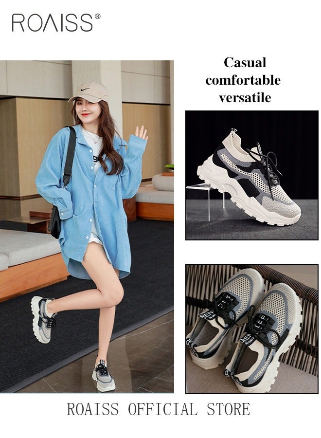 roaiss Women's Low-Top Sneakers Comfortable Non-slip Wear-Resistant Round Toe Lace-Up Casual Running Shoes Lightweight Breathable Flyknit Everyday Wear Casual Shoes - Image 5
