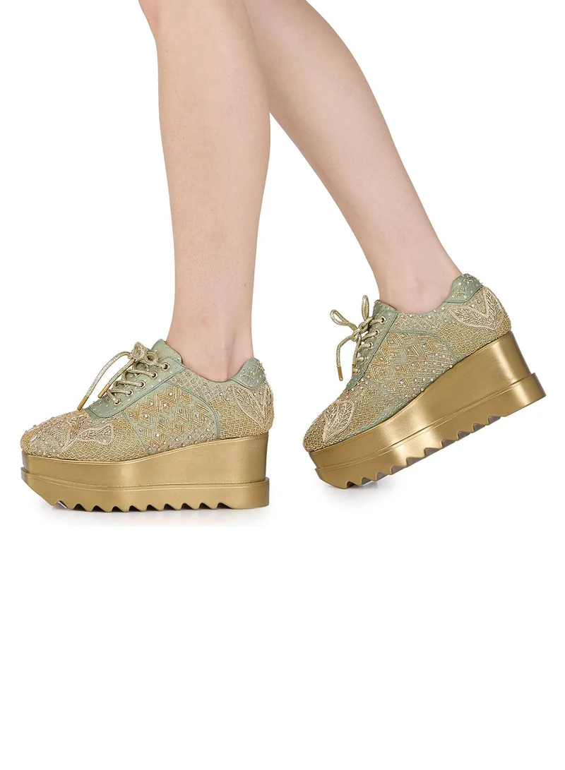 Anaar Anaar Gaia WEDGE SNEAKERS, Womens Festive, Special Occasion and Partywear Premium Shoes