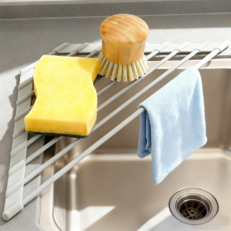 MERRYBOX Triangle Roll Up Dish Drying Rack Over The Sink, 2025 Anti-Rust Sink Drying Rack with Full Silicone Wrapped for Top of Corner, Anti-Slip Organizer for Kitchen - Image 1