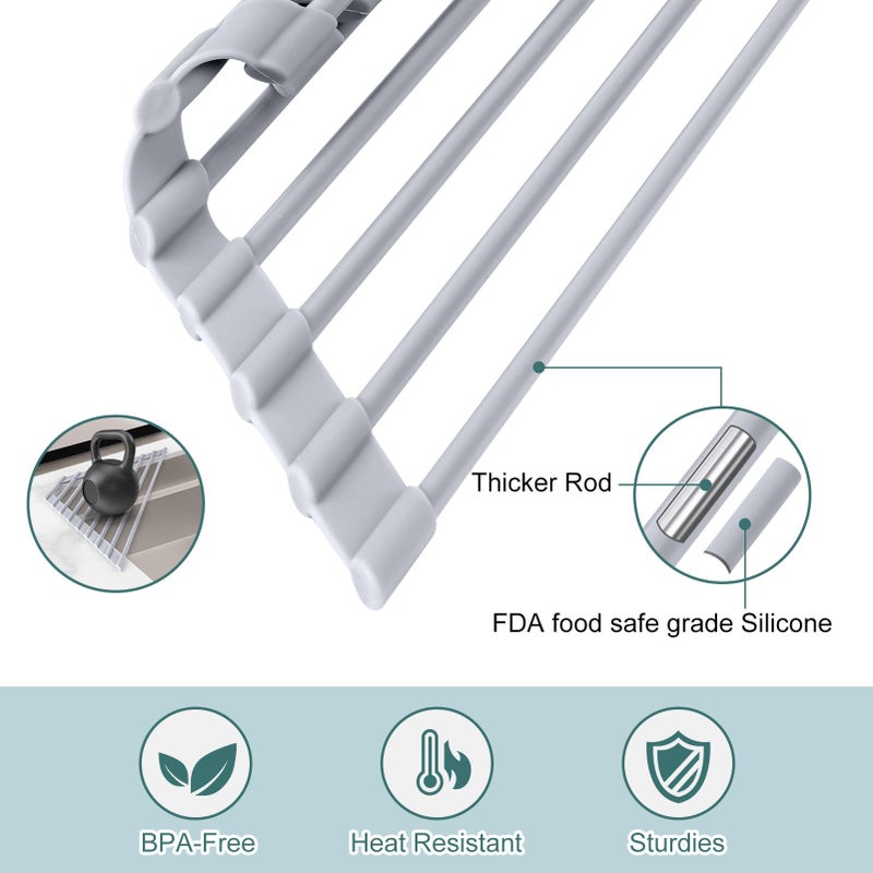 MERRYBOX Triangle Roll Up Dish Drying Rack Over The Sink, 2025 Anti-Rust Sink Drying Rack with Full Silicone Wrapped for Top of Corner, Anti-Slip Organizer for Kitchen - Image 4