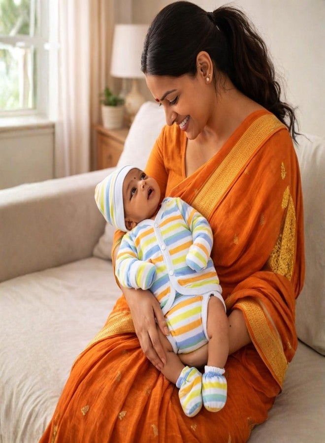 ZIKKU 100% Cotton Newborn Baby Gift Set for 0-6 Months | Soft Infant Clothing Combo for Diwali, Baby Shower, Mundan | Cotton Jabla Nappy Set - Image 4