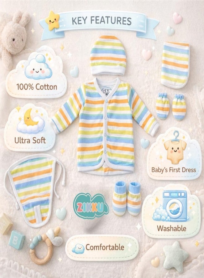 ZIKKU 100% Cotton Newborn Baby Gift Set for 0-6 Months | Soft Infant Clothing Combo for Diwali, Baby Shower, Mundan | Cotton Jabla Nappy Set - Image 2