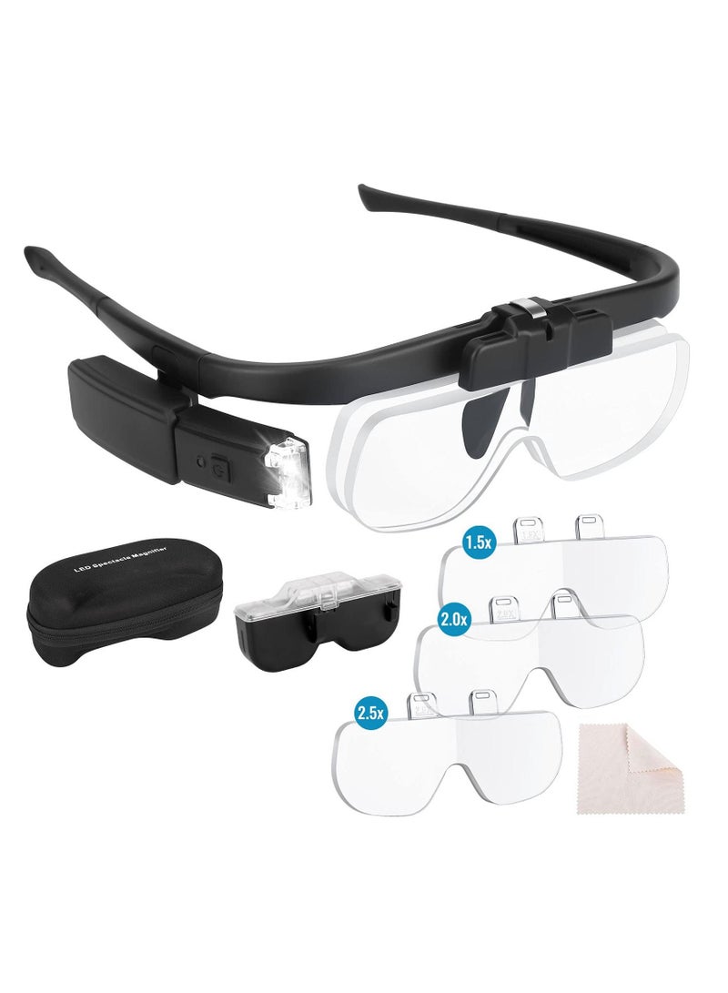 SYOSI نظارات مكبرة SYOSI مع ضوء، نظارات مكبرة مثبتة على الرأس مع 3 عدسات قابلة للفصل للعمل القريب، هواية المجوهرات، الحرف، إصلاح الساعات والإلكترونيات، من 1X إلى 2.5X - Image 1