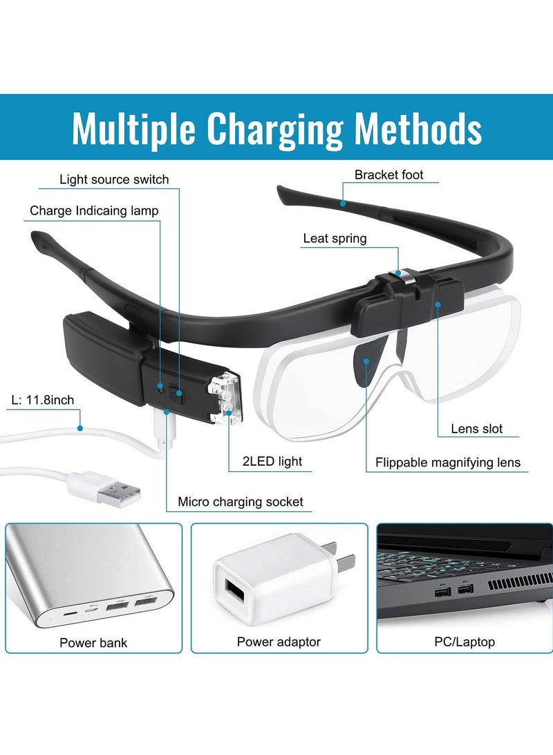 SYOSI نظارات مكبرة SYOSI مع ضوء، نظارات مكبرة مثبتة على الرأس مع 3 عدسات قابلة للفصل للعمل القريب، هواية المجوهرات، الحرف، إصلاح الساعات والإلكترونيات، من 1X إلى 2.5X - Image 5