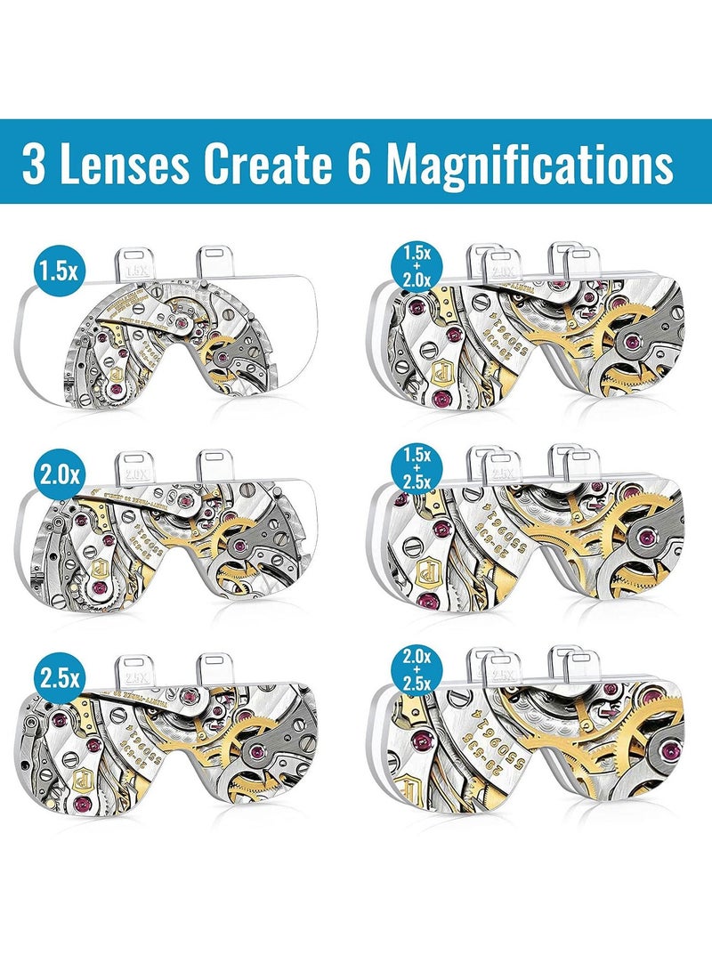 SYOSI نظارات مكبرة SYOSI مع ضوء، نظارات مكبرة مثبتة على الرأس مع 3 عدسات قابلة للفصل للعمل القريب، هواية المجوهرات، الحرف، إصلاح الساعات والإلكترونيات، من 1X إلى 2.5X - Image 2