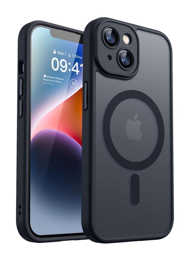 ESCASE Magnetic Cover for iPhone 14 (6.1 Inches) MagSafe Compatible [Full Camera Protection], Translucent Matte Slim Protective Shockproof Case, Black - Image 1