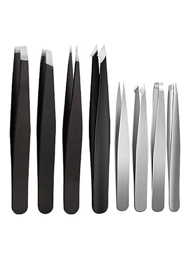 NIBEMINENT 8-Piece Eyebrow Tweezer Set Black/Silver - Image 1