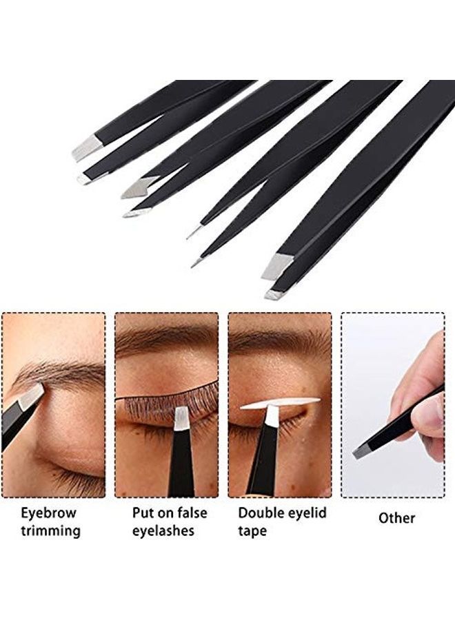 NIBEMINENT 8-Piece Eyebrow Tweezer Set Black/Silver - Image 2