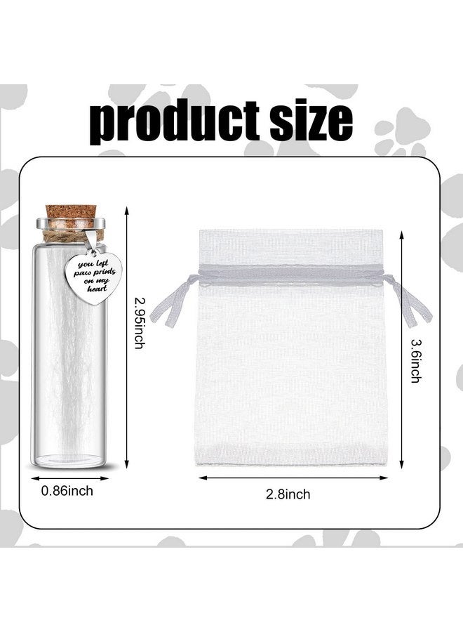 Nuenen Nuenen 2 Pcs Pet Hair Glass Memorial Bottle Dog Keepsake Memorial Pet Loss Memory Sympathy Gift with Heart Shape Ornaments White Organza Bags Cat Keepsake Glass Vial for Ashes Fur Urn - Image 2