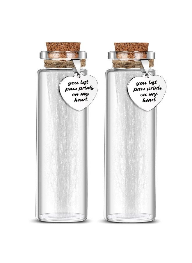 Nuenen Nuenen 2 Pcs Pet Hair Glass Memorial Bottle Dog Keepsake Memorial Pet Loss Memory Sympathy Gift with Heart Shape Ornaments White Organza Bags Cat Keepsake Glass Vial for Ashes Fur Urn - Image 1