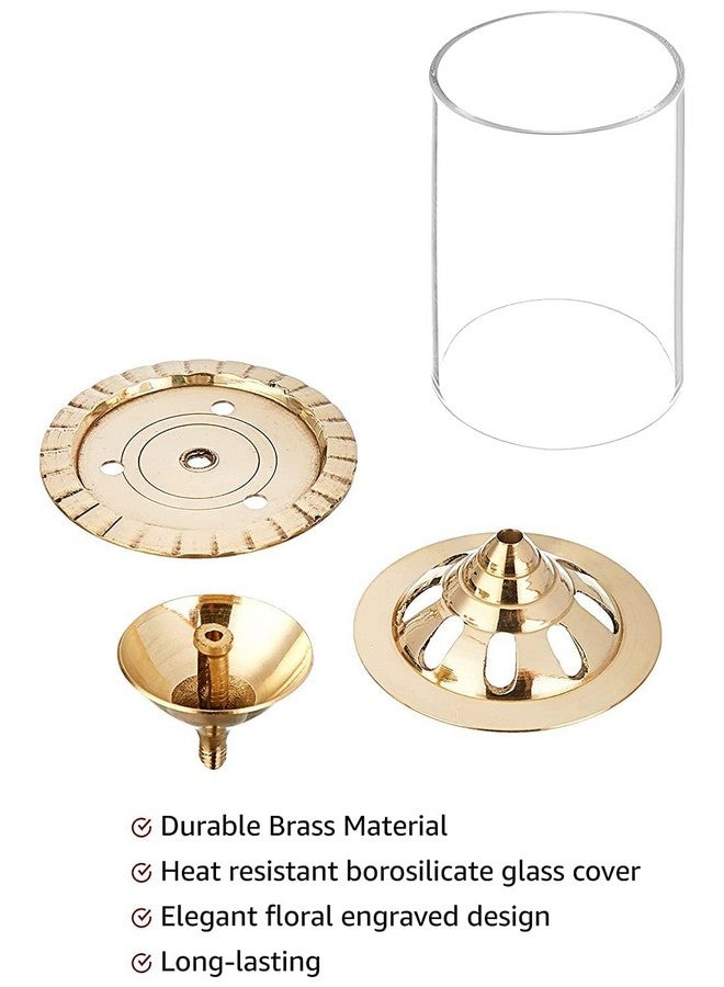 Klassic شمعة كلاسيك نافجيوتي 4 بوصة صغيرة مع غطاء زجاجي بوروسيليكات للمعبد، مصباح زيت زخرفي من النحاس والزجاج مع غطاء زجاجي للصلاة، شمعة زجاجية أسطوانية من النحاس (عبوة من 2، ذهبية) - Image 3
