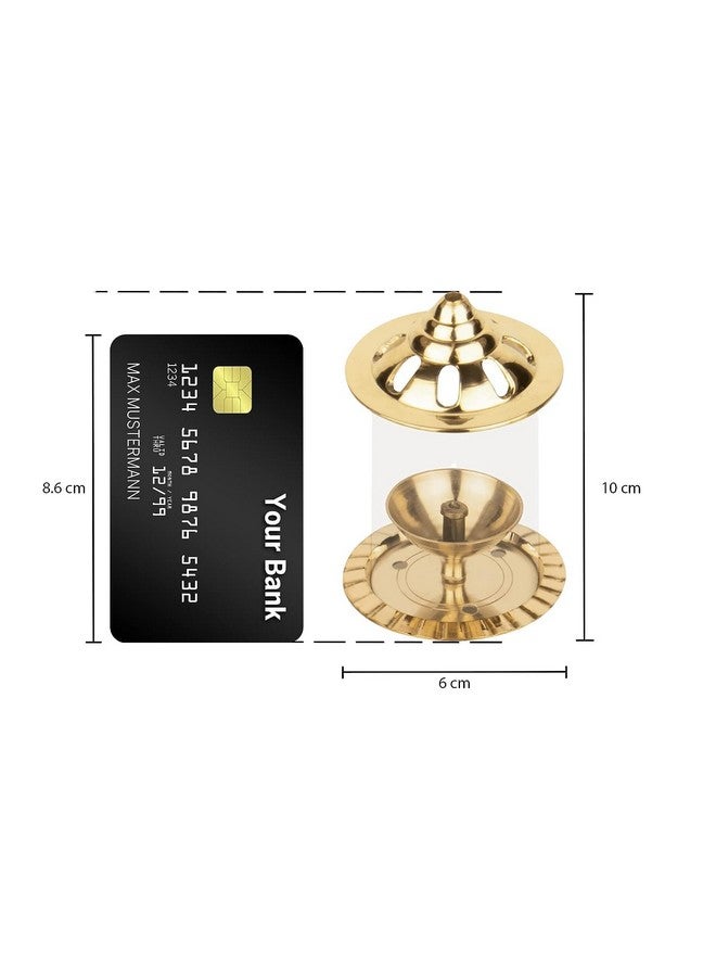 Klassic شمعة كلاسيك نافجيوتي 4 بوصة صغيرة مع غطاء زجاجي بوروسيليكات للمعبد، مصباح زيت زخرفي من النحاس والزجاج مع غطاء زجاجي للصلاة، شمعة زجاجية أسطوانية من النحاس (عبوة من 2، ذهبية) - Image 2