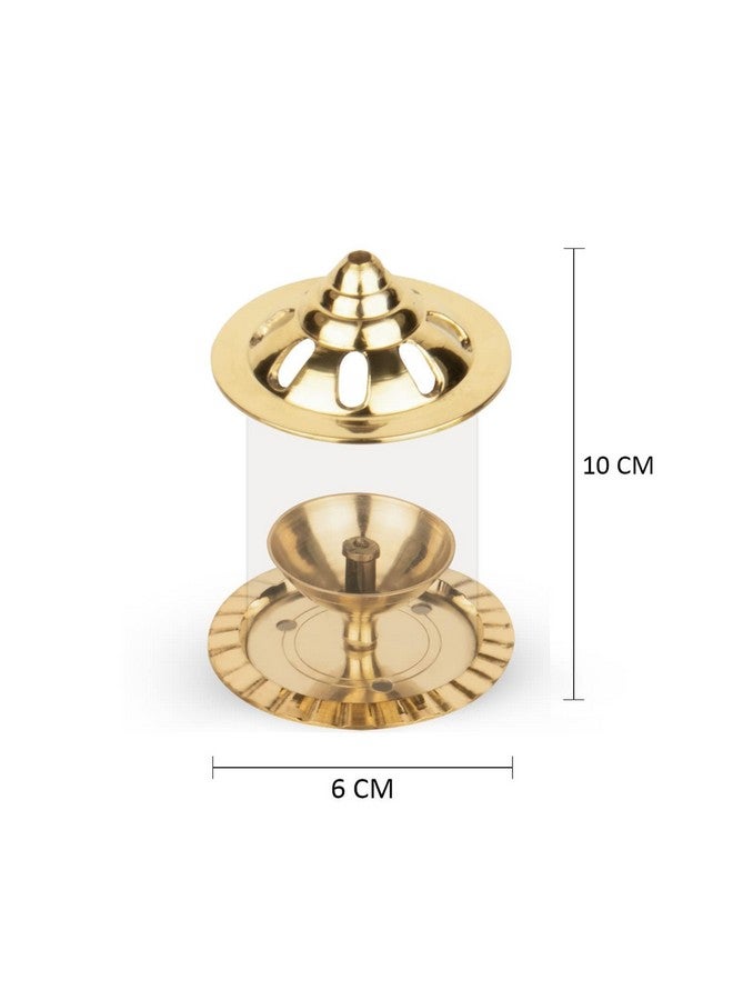 Klassic شمعة كلاسيك نافجيوتي 4 بوصة صغيرة مع غطاء زجاجي بوروسيليكات للمعبد، مصباح زيت زخرفي من النحاس والزجاج مع غطاء زجاجي للصلاة، شمعة زجاجية أسطوانية من النحاس (عبوة من 2، ذهبية) - Image 4