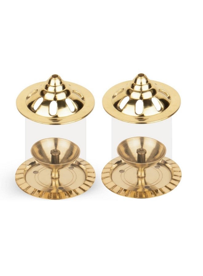 Klassic شمعة كلاسيك نافجيوتي 4 بوصة صغيرة مع غطاء زجاجي بوروسيليكات للمعبد، مصباح زيت زخرفي من النحاس والزجاج مع غطاء زجاجي للصلاة، شمعة زجاجية أسطوانية من النحاس (عبوة من 2، ذهبية) - Image 1