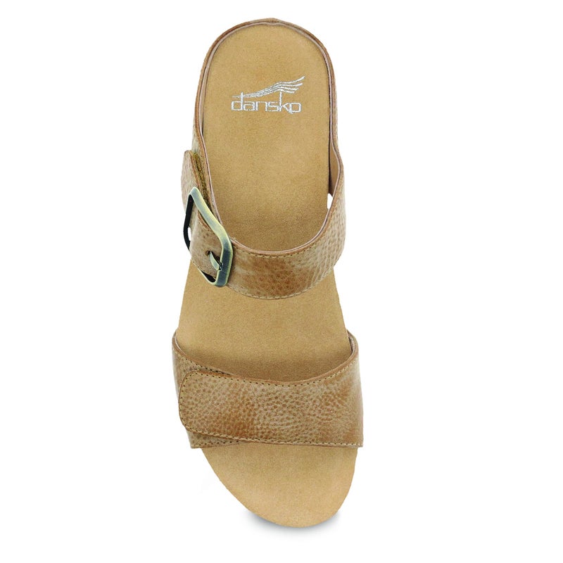 Dansko Tanya Slip-On Wedge Sandal for Women – Cushioned, Contoured Footbed for All-Day Comfort and Support – Hook & Loop Strap with Buckle Detail – Lightweight Rubber Outsole Tanya Tan 5.5-6 M US - Image 2