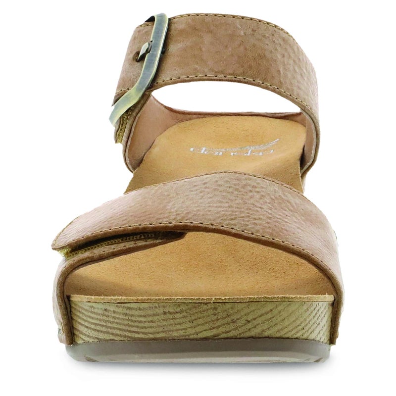 Dansko Tanya Slip-On Wedge Sandal for Women – Cushioned, Contoured Footbed for All-Day Comfort and Support – Hook & Loop Strap with Buckle Detail – Lightweight Rubber Outsole Tanya Tan 5.5-6 M US - Image 4