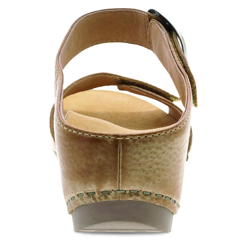 Dansko Tanya Slip-On Wedge Sandal for Women – Cushioned, Contoured Footbed for All-Day Comfort and Support – Hook & Loop Strap with Buckle Detail – Lightweight Rubber Outsole Tanya Tan 5.5-6 M US - Image 5