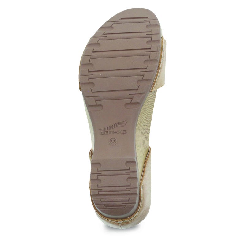 Dansko Tanya Slip-On Wedge Sandal for Women – Cushioned, Contoured Footbed for All-Day Comfort and Support – Hook & Loop Strap with Buckle Detail – Lightweight Rubber Outsole Tanya Tan 5.5-6 M US - Image 3