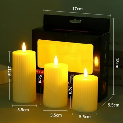 coku Set of 3 Flameless LED Pillar Candles, Real Wax Flickering Moving Flame Candles, Battery Operated Smokeless Safe Decorative Candle for Home, Bedroom, Wedding, Party, Diwali, Christmas & Gifts - Image 3