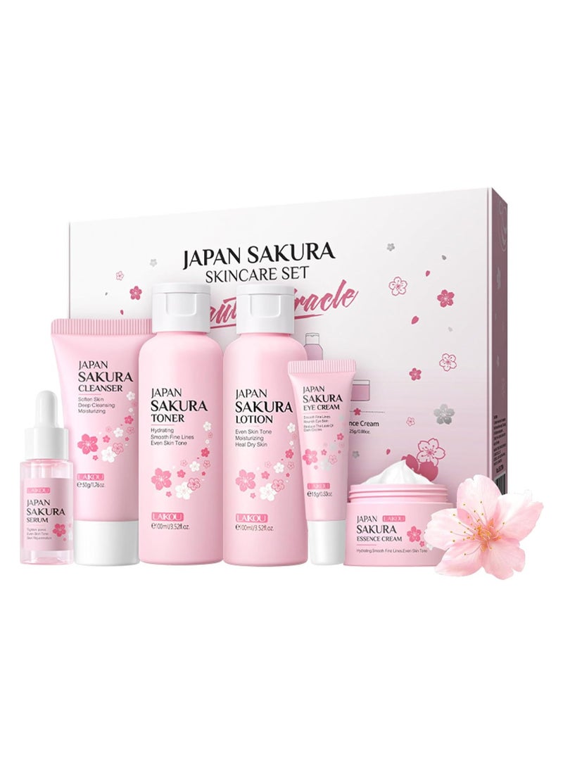 SAKURA مجموعة العناية بالبشرة ساكورا للفتيات المراهقات والنساء، مجموعة العناية بالوجه، هدية للتنظيف والعلاج، الترطيب ومكافحة الشيخوخة (6 قطع) - Image 2