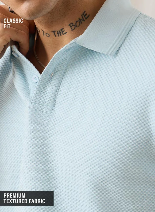 The Souled Store  Men Sky Blue Textured Classic Fit Cotton Polo T-Shirt for Men | Best Price UAE