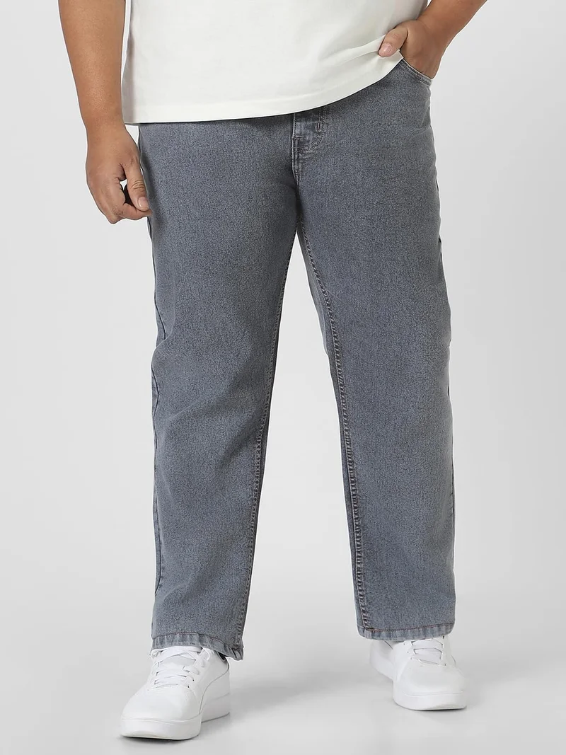 Urbano Plus Men's Grey Regular Fit Washed Jeans Stretchable