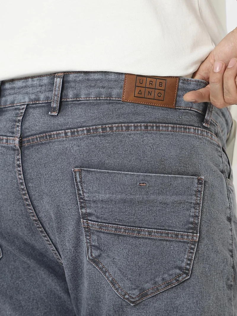 Urbano Fashion  Urbano Plus Men's Grey Regular Fit Washed Jeans Stretchable  | Best Price UAE