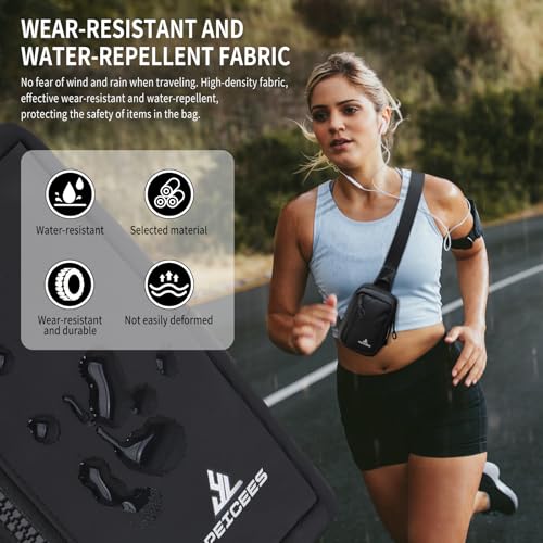 Peicees Small Crossbody Bag for Men Women Mini Sling Bag Travel Running Phone Daypack Cross Body Shoulder Bags with Keyholder, Black - Image 2