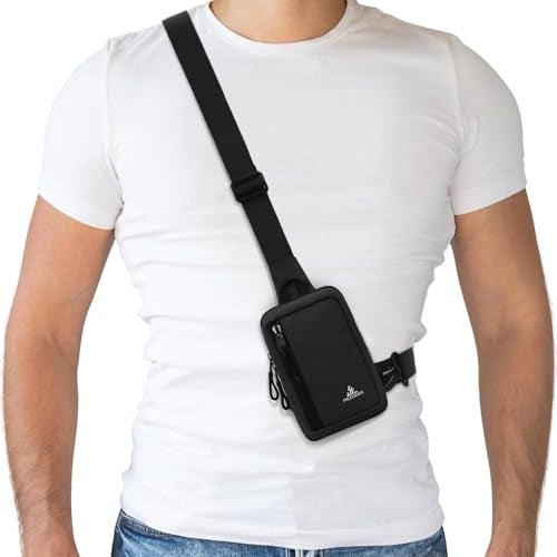 Peicees Small Crossbody Bag for Men Women Mini Sling Bag Travel Running Phone Daypack Cross Body Shoulder Bags with Keyholder, Black - Image 1