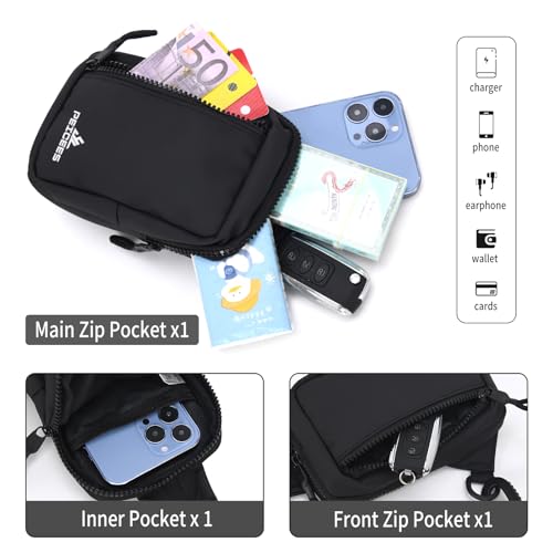 Peicees Small Crossbody Bag for Men Women Mini Sling Bag Travel Running Phone Daypack Cross Body Shoulder Bags with Keyholder, Black - Image 4
